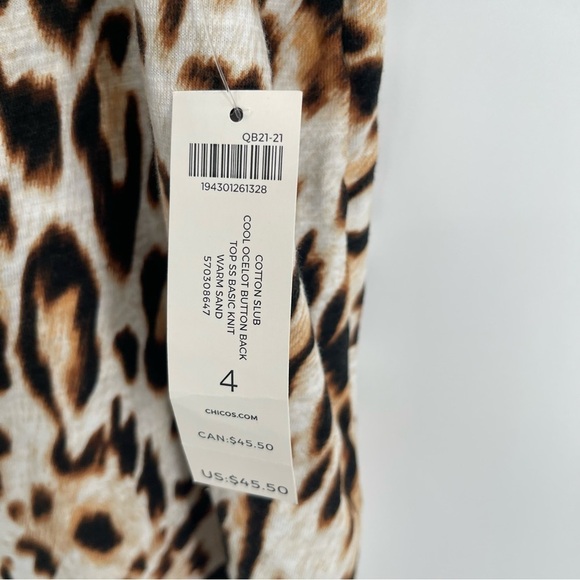 CHICO'S Womens Animal Print Top Leopard Short Sleeve Stretch NWT Size 4 (2X) - Picture 7 of 11